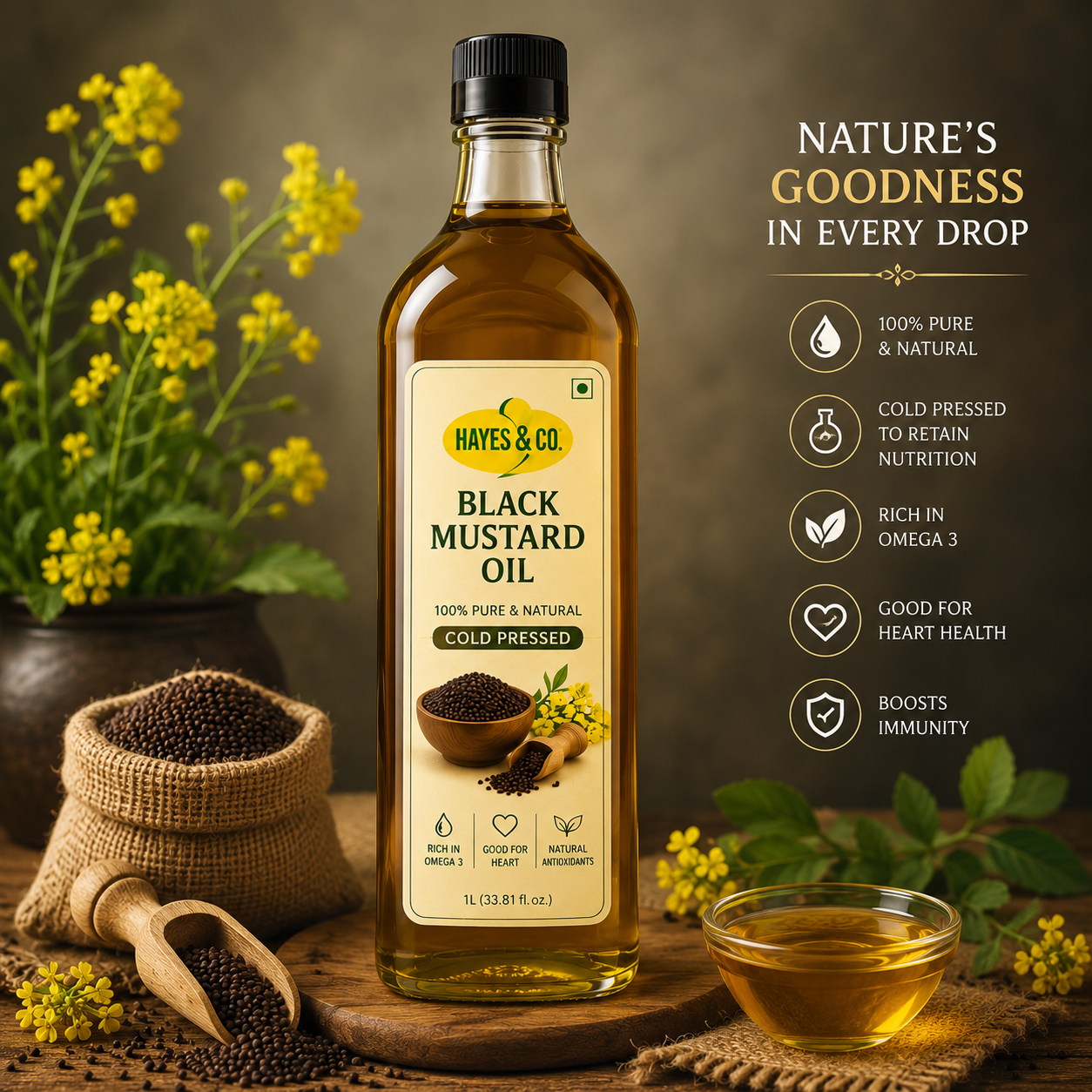 black musturd 1 Wood Pressed Black Mustard Oil | Strong Aroma | Unrefined | Chemical Free - Image 1