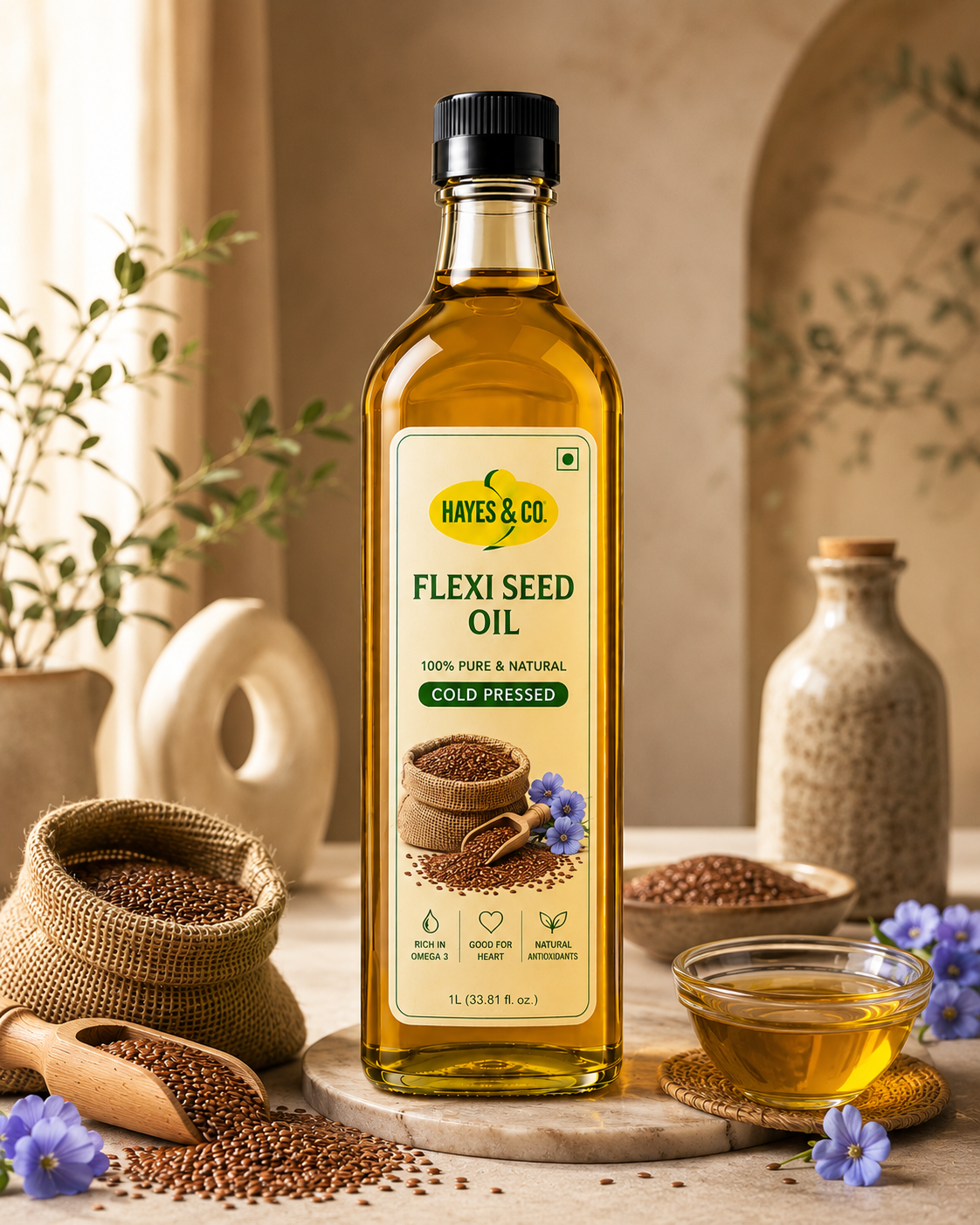 flexiseed oil Heaven Oil Cold Pressed Flaxseed Oil – 100% Pure & Natural | Rich in Omega-3 | Wood Pressed - Image 1